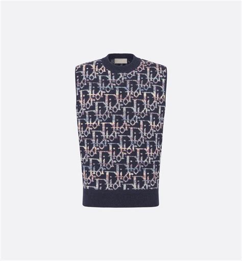 dior vest blauw|Dior Oblique Sweater Vest Blue Virgin Wool Jacquard .